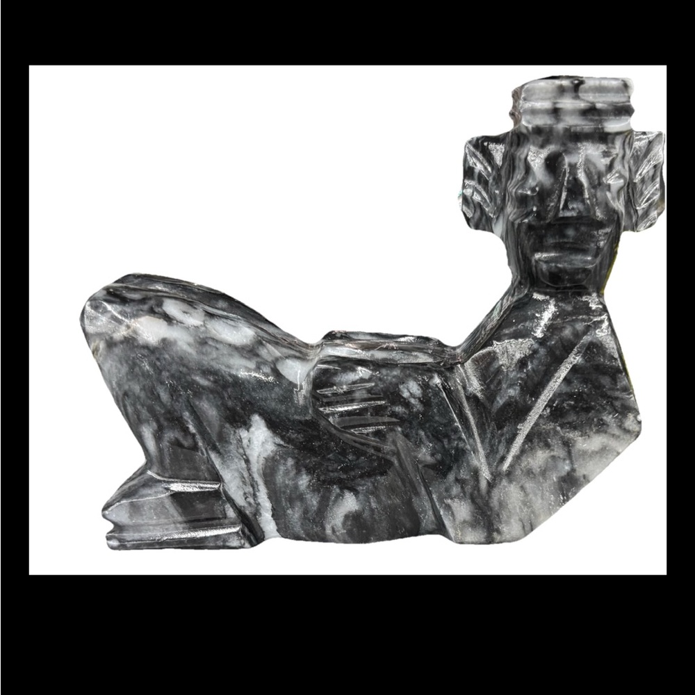 MAYAN AZTEC CARVED FIGURE STONE MARBLE UNIQUE ARTSY HOME DECOR - Picture 2 of 10